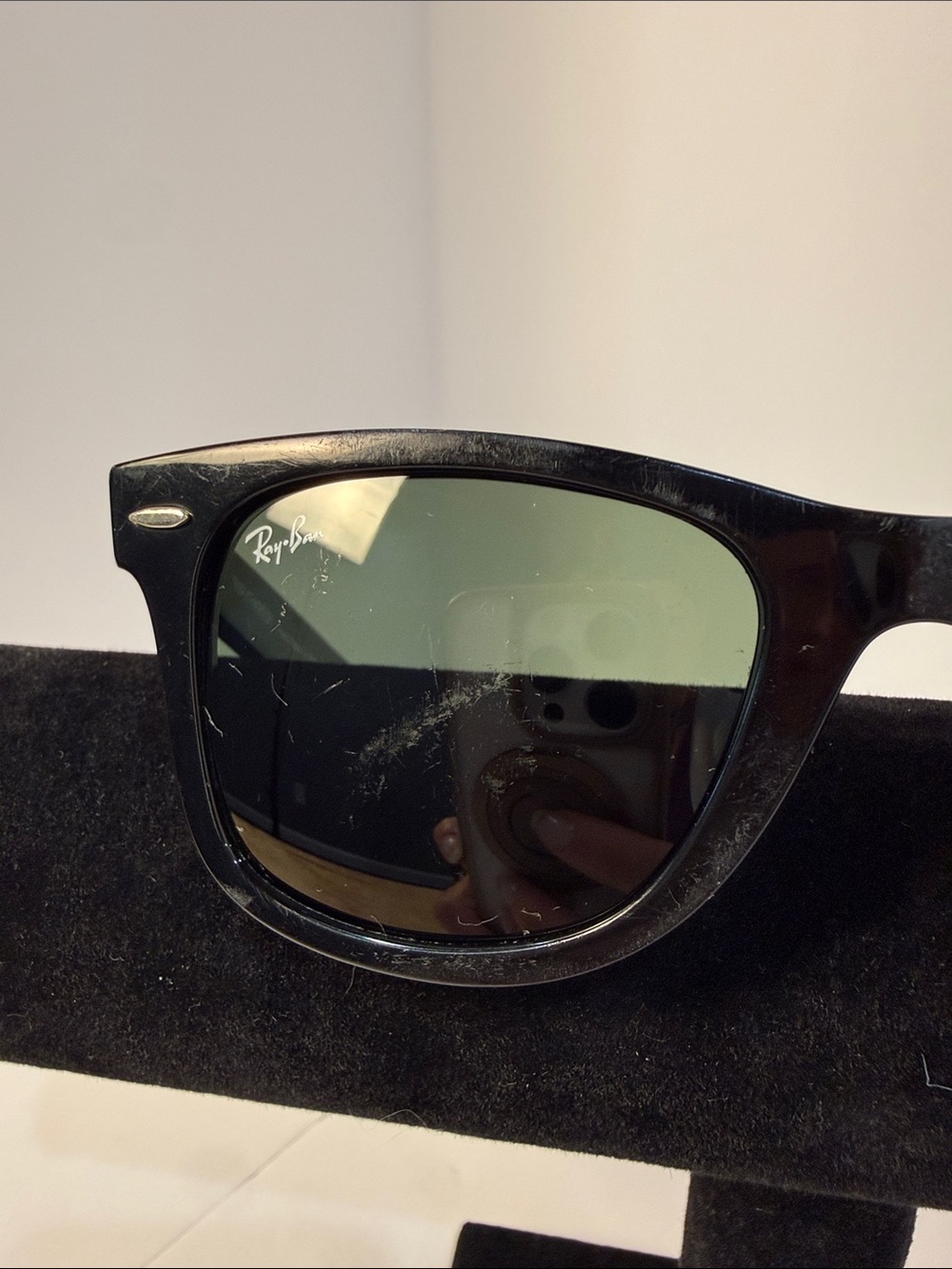 Vintage Ray-Ban Black Wayfarer Sunglasses with Green Lenses - Picture 8 of 16